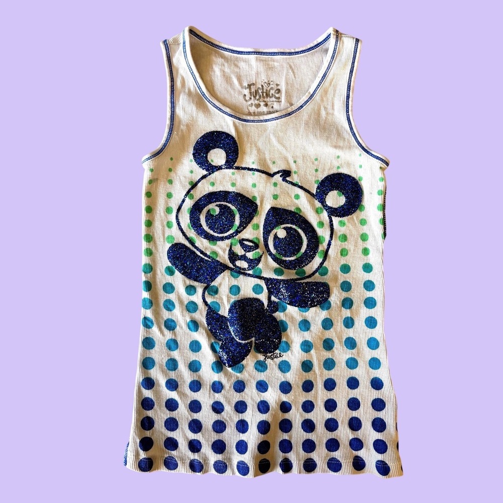Y2K Justice Ribbed Panda Glitter Polka Dot Tank Top Baby Tee Scene #18